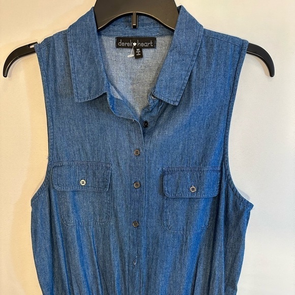 Derek Heart Pants - Derek Heart Jumper Jumpsuit Romper Sz M Sleeveless Blue Chambray Denim Collared